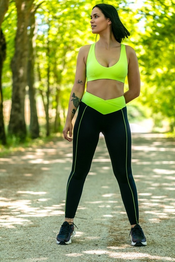 Contrast Piping Leggings in Lime