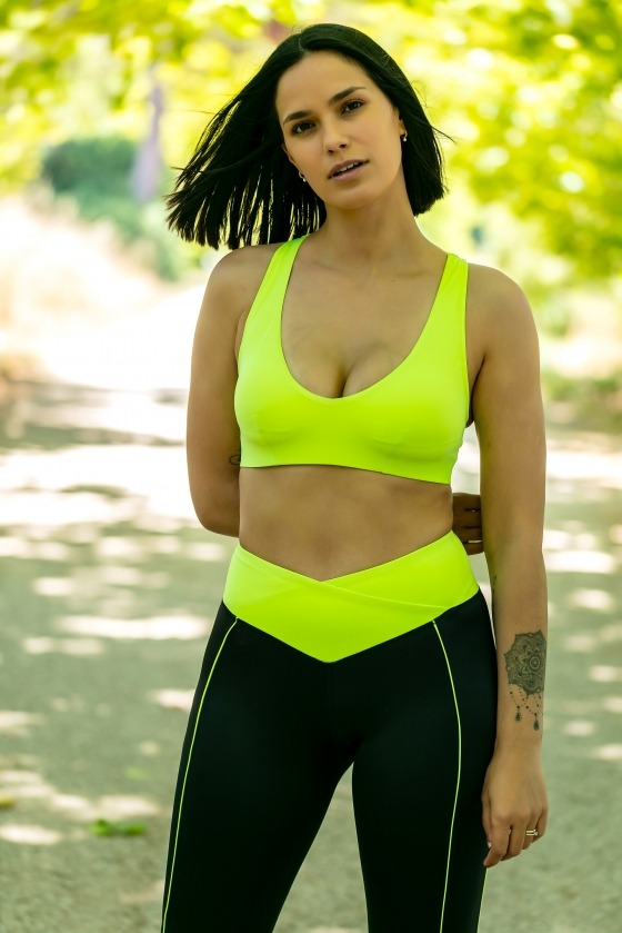 Free Society - V-neck Sport Bra in Lime 1