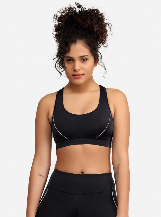 Free Society - Contrast Piping Sport Bra in Black 3