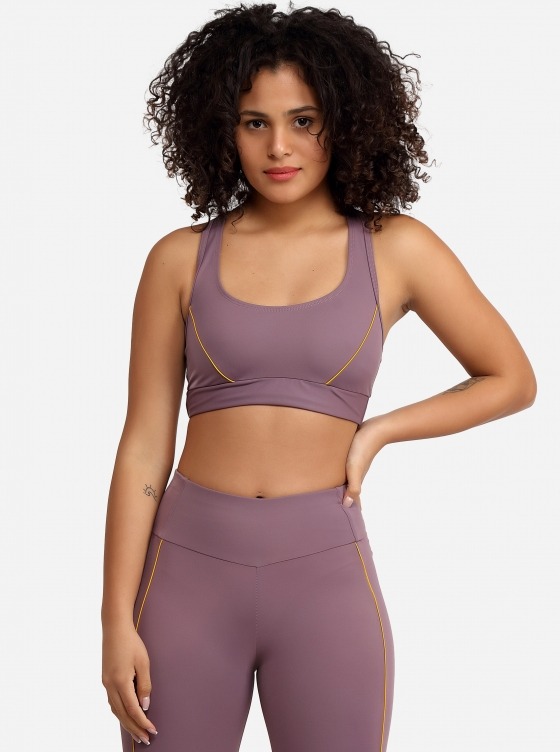 Free Society - Contrast Piping Sport Bra in Plum 3