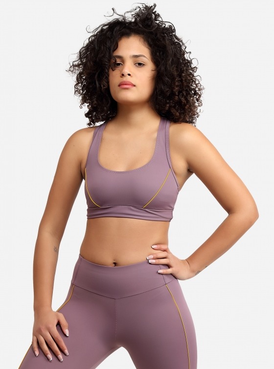 Free Society - Contrast Piping Sport Bra in Plum 2