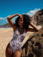 Free Society - Brown Zebra Plunge Swimsuit 1 Thumb