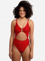 Free Society - Scrunch Cut Out Swimsuit in Red 1 Thumb