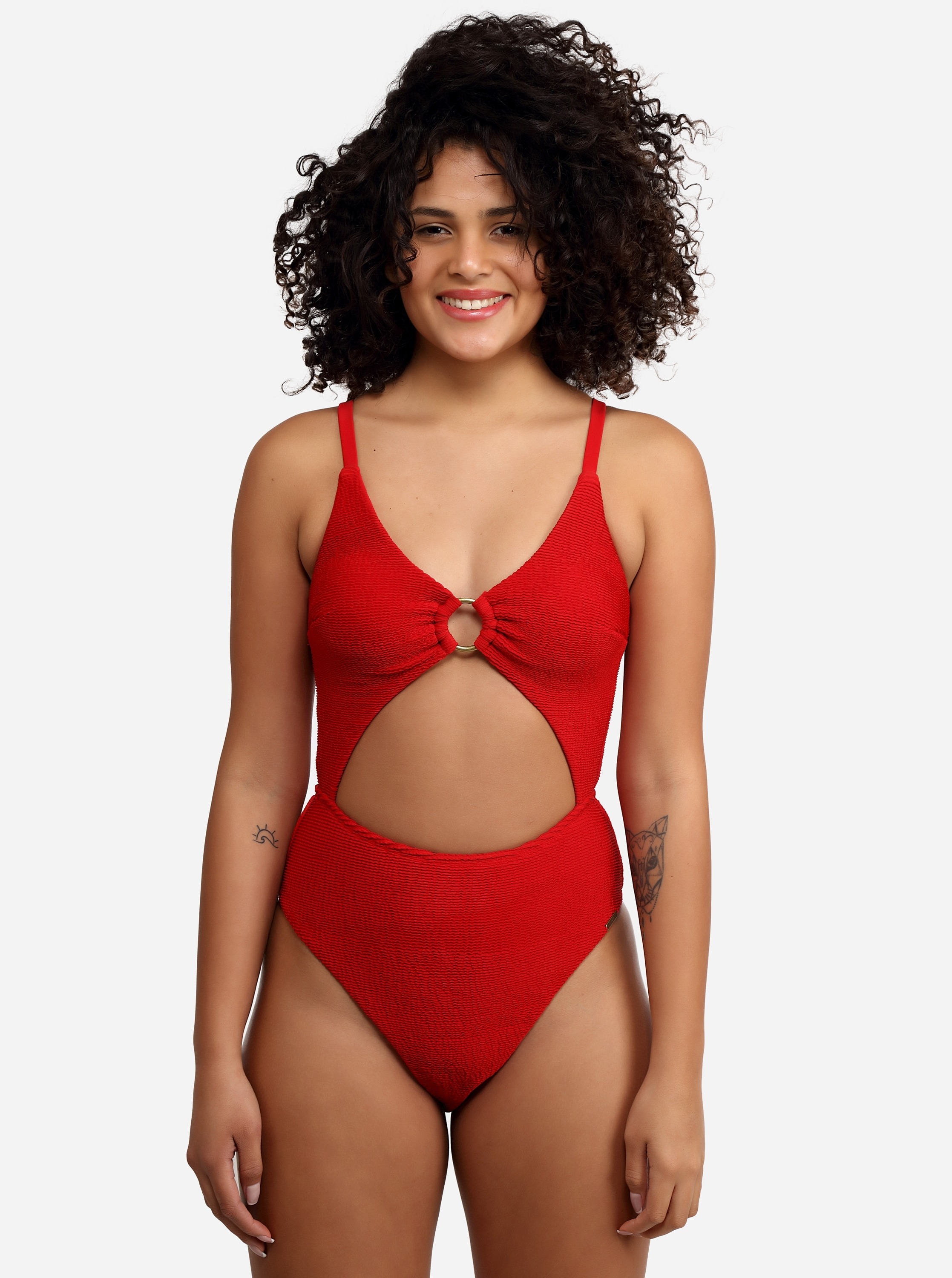 Free Society - Scrunch Cut Out Swimsuit in Red 1 Imagem Zoom