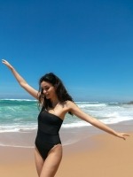 Free Society - Mesh One Shoulder Swimsuit in Black 4 Thumb