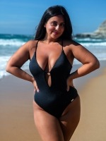 Free Society - Plunge Swimsuit in Shiny Black 2 Thumb