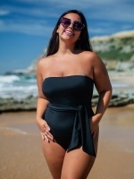 Free Society - Wrap Tie Bandeau Swimsuit in Black 1 Thumb