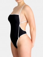 Free Society - Contrast Piping Square Neck Swimsuit in Black & White 2 Thumb