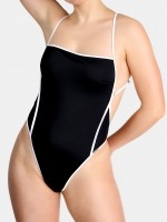 Free Society - Contrast Piping Square Neck Swimsuit in Black & White 1 Thumb